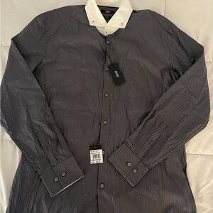 Hugo Boss Men's Black and White Striped Shirt